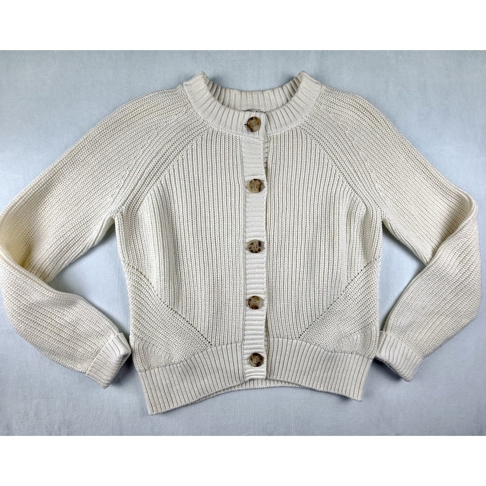 Faherty Cardigan Women XS Cream Cable Knit Organic Cotton Button Front Sweater